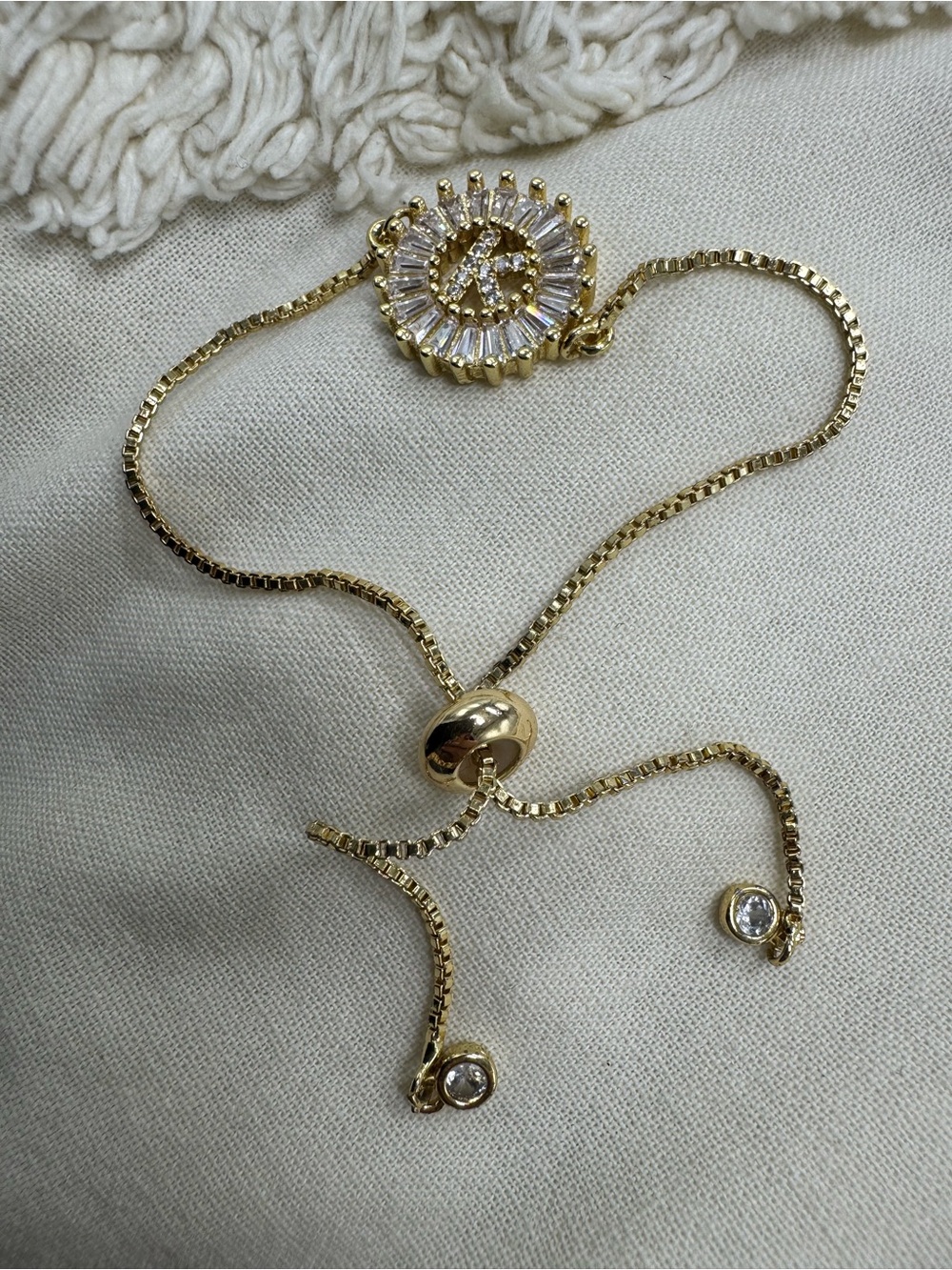 Initial K Crystal Gold Tone Adjustable Bolo Slider Bracelet Personalized Jewelry